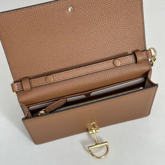 Premio Repliche Portafoglio Gucci Half Horsebit con catena 855654 Marrone Imitazione Outlet Online