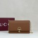 Premio Repliche Portafoglio Gucci Half Horsebit con catena 855654 Marrone Imitazione Outlet Online