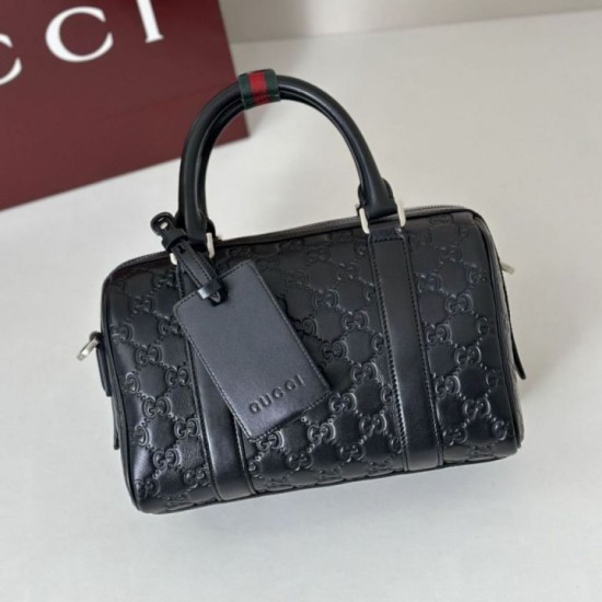Premio Repliche Borsa da viaggio piccola Gucci GG Emblem da uomo 855789 Nero Imitazione Outlet Online