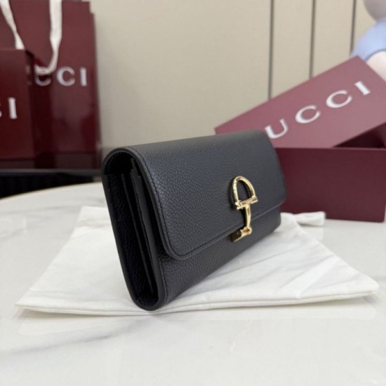 Premio Repliche Portafoglio continentale Gucci Half Horsebit 848791 Nero Imitazione Outlet Online
