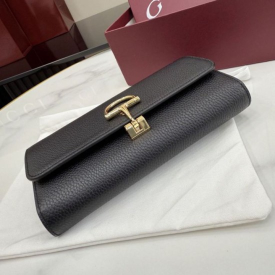 Premio Repliche Portafoglio continentale Gucci Half Horsebit 848791 Nero Imitazione Outlet Online