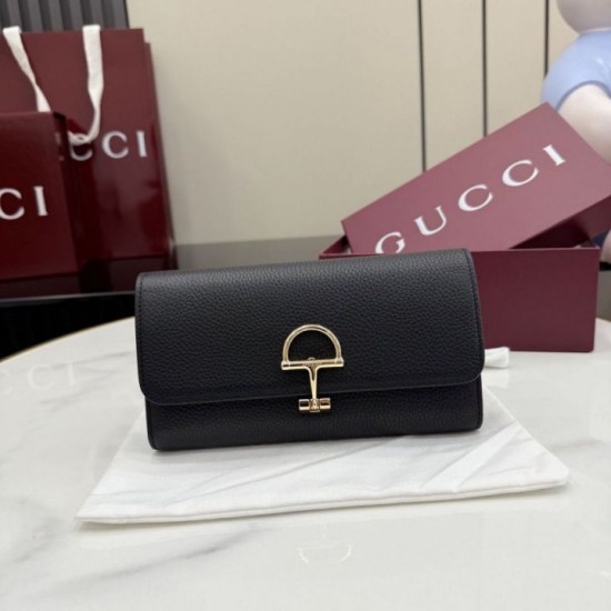 Premio Repliche Portafoglio continentale Gucci Half Horsebit 848791 Nero Imitazione Outlet Online