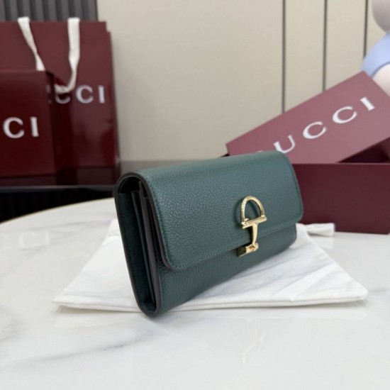 Premio Repliche Portafoglio continentale Gucci Half Horsebit 848791 Verde Imitazione Outlet Online
