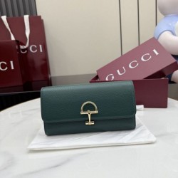 Premio Repliche Portafoglio continentale Gucci Half Horsebit 848791 Verde Imitazione Outlet Online