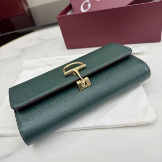 Premio Repliche Portafoglio continentale Gucci Half Horsebit 848791 Verde Imitazione Outlet Online