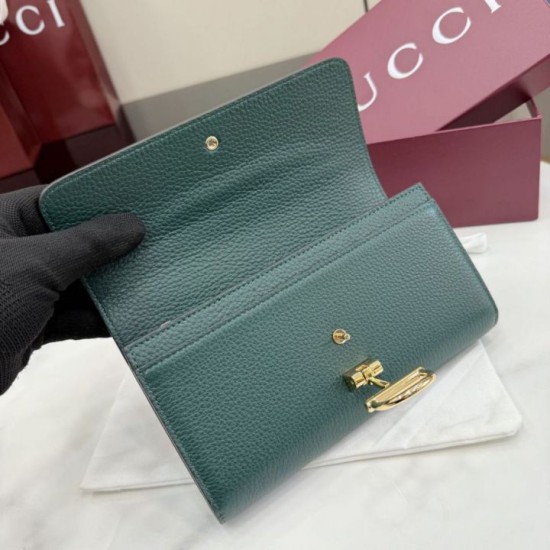 Premio Repliche Portafoglio continentale Gucci Half Horsebit 848791 Verde Imitazione Outlet Online