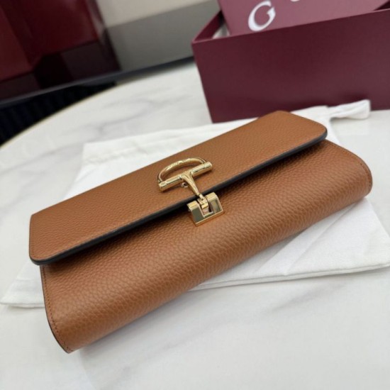 Premio Repliche Portafoglio continentale Gucci Half Horsebit 848791 Marrone Imitazione Outlet Online
