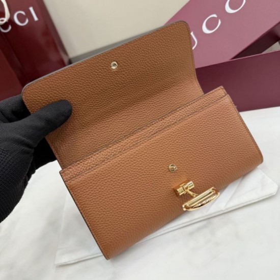Premio Repliche Portafoglio continentale Gucci Half Horsebit 848791 Marrone Imitazione Outlet Online