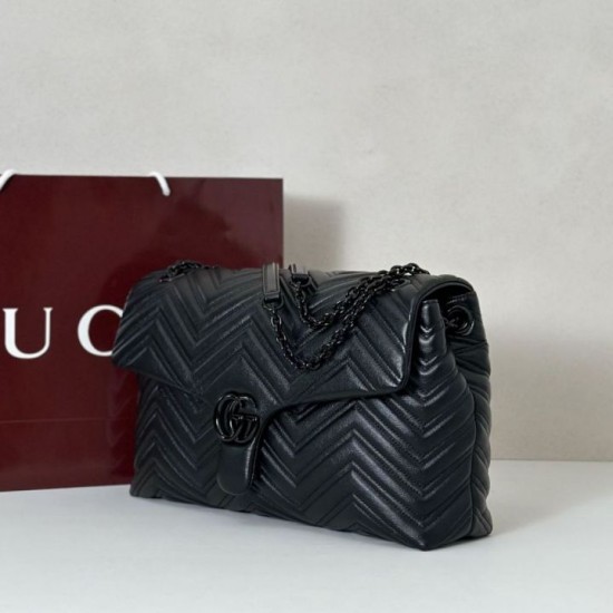 Premio Repliche Borsa a tracolla grande Gucci GG Marmont 850659 Nero Imitazione Outlet Online