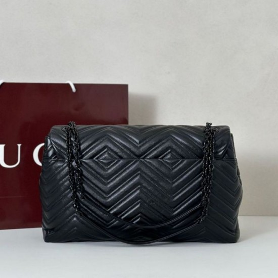 Premio Repliche Borsa a tracolla grande Gucci GG Marmont 850659 Nero Imitazione Outlet Online