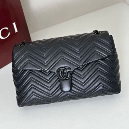 Premio Repliche Borsa a tracolla grande Gucci GG Marmont 850659 Nero Imitazione Outlet Online