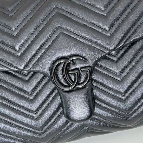 Premio Repliche Borsa a tracolla grande Gucci GG Marmont 850659 Nero Imitazione Outlet Online
