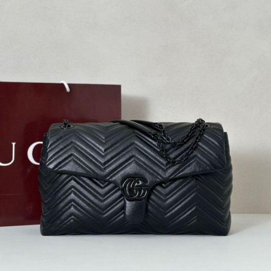 Premio Repliche Borsa a tracolla grande Gucci GG Marmont 850659 Nero Imitazione Outlet Online