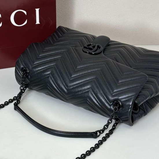 Premio Repliche Borsa a tracolla grande Gucci GG Marmont 850659 Nero Imitazione Outlet Online