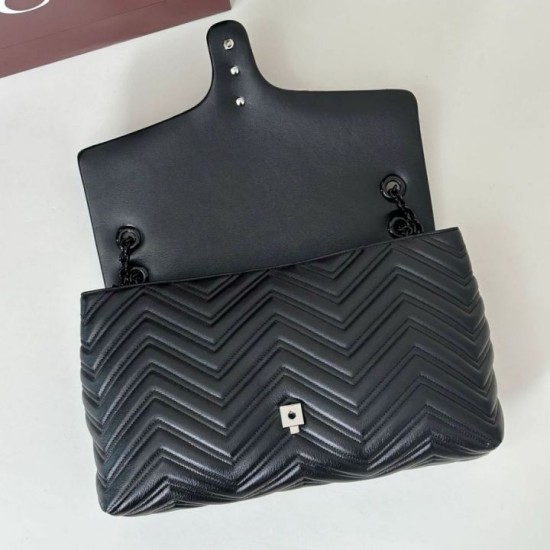 Premio Repliche Borsa a tracolla grande Gucci GG Marmont 850659 Nero Imitazione Outlet Online