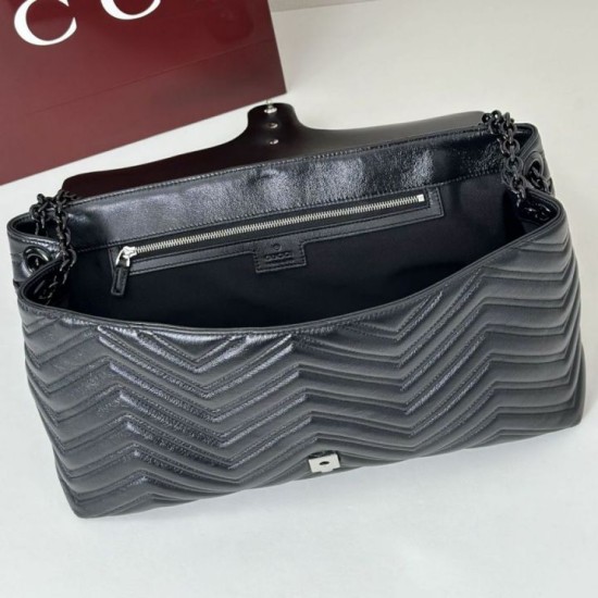 Premio Repliche Borsa a tracolla grande Gucci GG Marmont 850659 Nero Imitazione Outlet Online