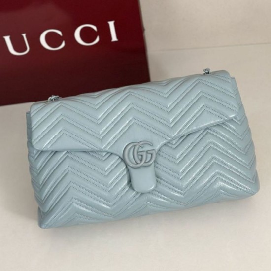 Premio Repliche Borsa a tracolla grande Gucci GG Marmont 850659 Blu Imitazione Outlet Online