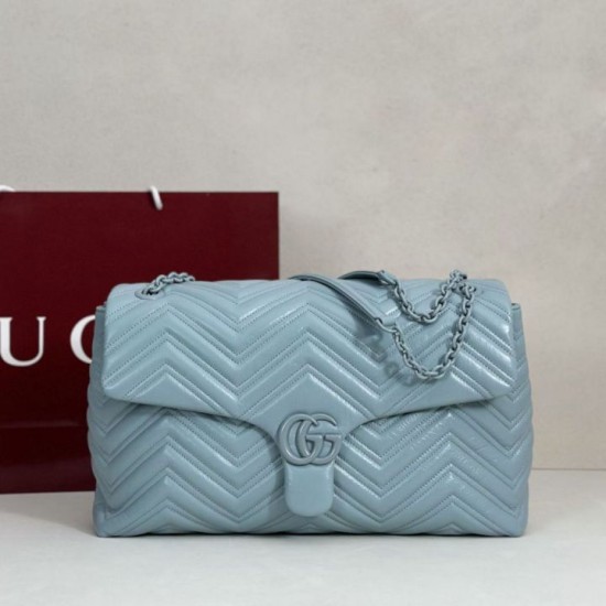 Premio Repliche Borsa a tracolla grande Gucci GG Marmont 850659 Blu Imitazione Outlet Online