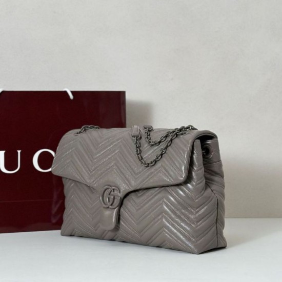 Premio Repliche Borsa a tracolla grande Gucci GG Marmont 850659 Grigio Imitazione Outlet Online