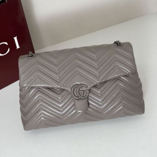 Premio Repliche Borsa a tracolla grande Gucci GG Marmont 850659 Grigio Imitazione Outlet Online