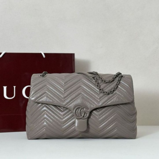 Premio Repliche Borsa a tracolla grande Gucci GG Marmont 850659 Grigio Imitazione Outlet Online
