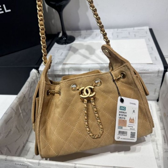 Premio Repliche Borsa a mano Chanel 25 Mini trapuntata AS5631 scamosciata marrone Imitazione Outlet Online