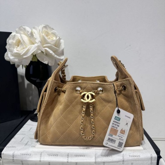 Premio Repliche Borsa a mano Chanel 25 Mini trapuntata AS5631 scamosciata marrone Imitazione Outlet Online