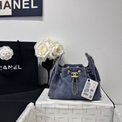 Premio Repliche Borsa a mano Chanel 25 Mini trapuntata AS5631 scamosciata Blu Imitazione Outlet Online