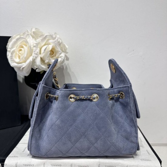 Premio Repliche Borsa a mano Chanel 25 Mini trapuntata AS5631 scamosciata Blu Imitazione Outlet Online