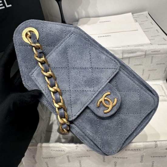 Premio Repliche Borsa a mano Chanel 25 Mini trapuntata AS5631 scamosciata Blu Imitazione Outlet Online