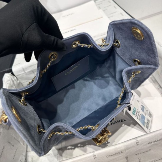 Premio Repliche Borsa a mano Chanel 25 Mini trapuntata AS5631 scamosciata Blu Imitazione Outlet Online