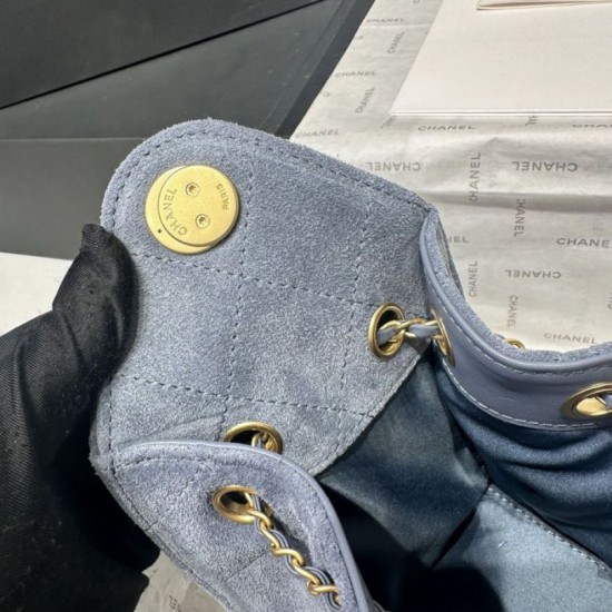 Premio Repliche Borsa a mano Chanel 25 Mini trapuntata AS5631 scamosciata Blu Imitazione Outlet Online