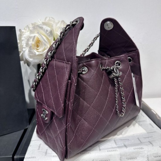 Premio Repliche Borsa Chanel 25S Hobo AS5293 pelle di vitello grana viola Imitazione Outlet Online