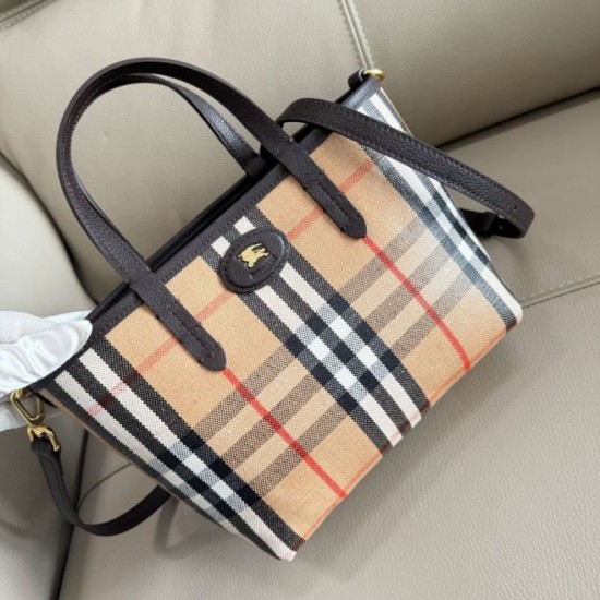 Premio Repliche Borsa tote Burberry Mini Reversible Bloomsbury Check nera/marrone Imitazione Outlet Online