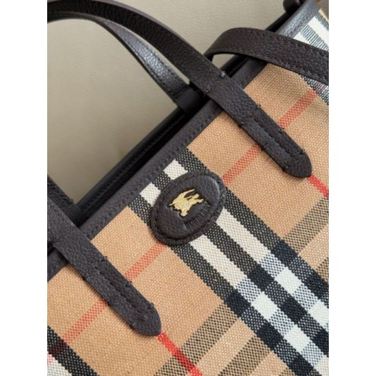 Premio Repliche Borsa tote Burberry Mini Reversible Bloomsbury Check nera/marrone Imitazione Outlet Online