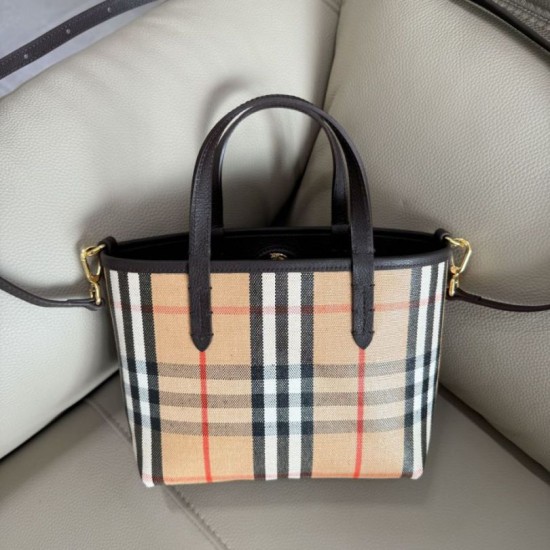 Premio Repliche Borsa tote Burberry Mini Reversible Bloomsbury Check nera/marrone Imitazione Outlet Online