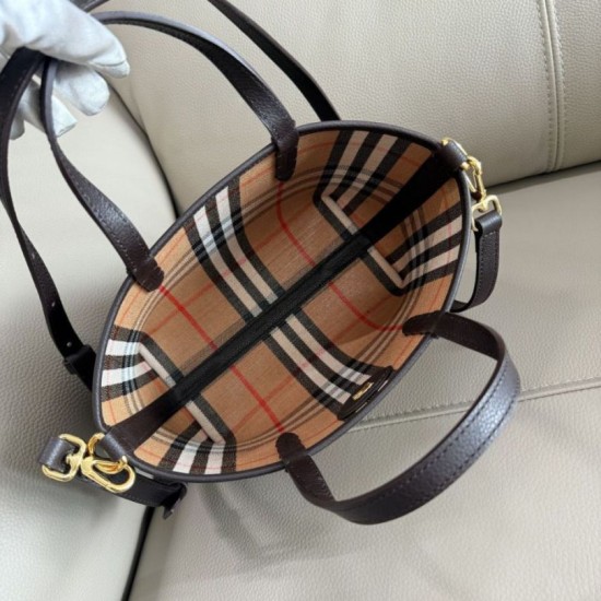 Premio Repliche Borsa tote Burberry Mini Reversible Bloomsbury Check nera/marrone Imitazione Outlet Online