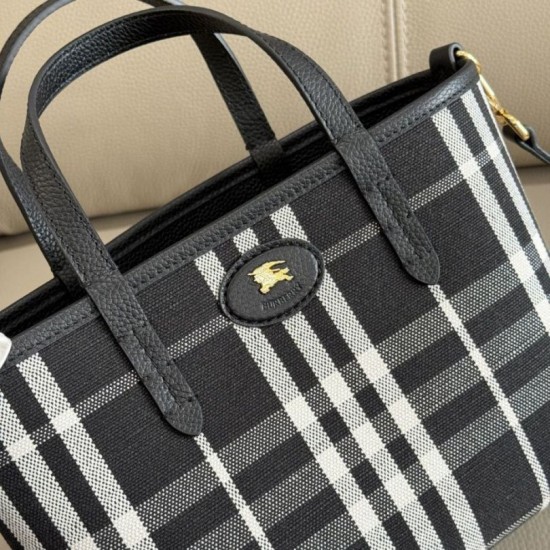 Premio Repliche Borsa tote Burberry Mini Reversible Bloomsbury Check nera/Blu Imitazione Outlet Online