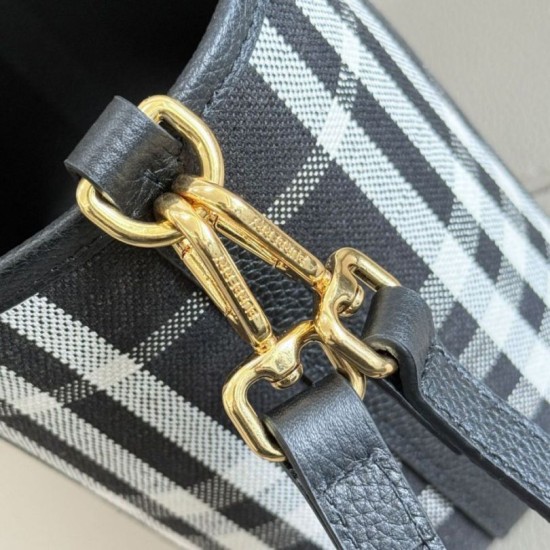 Premio Repliche Borsa tote Burberry Mini Reversible Bloomsbury Check nera/Blu Imitazione Outlet Online