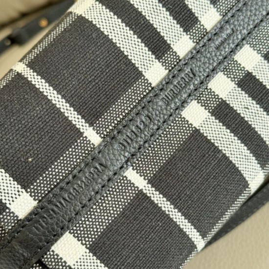 Premio Repliche Borsa tote Burberry Mini Reversible Bloomsbury Check nera/Blu Imitazione Outlet Online