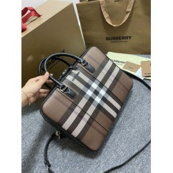 Premio Repliche Borsa da lavoro Burberry Ainsworth Check in betulla scura marrone Imitazione Outlet Online