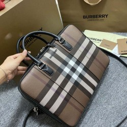 Premio Repliche Borsa da lavoro Burberry Ainsworth Check in betulla scura marrone Imitazione Outlet Online