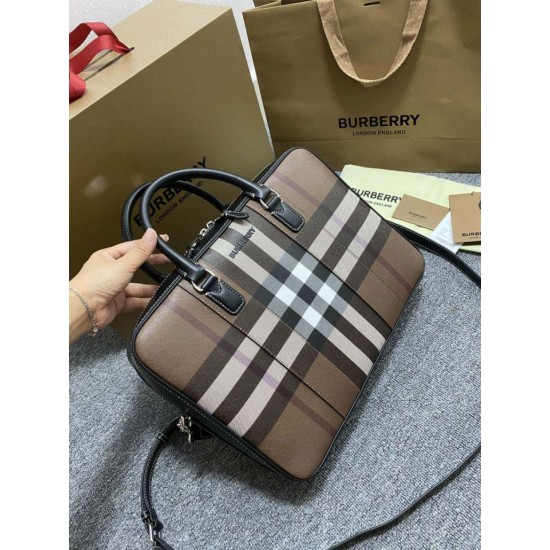 Premio Repliche Borsa da lavoro Burberry Ainsworth Check in betulla scura marrone Imitazione Outlet Online