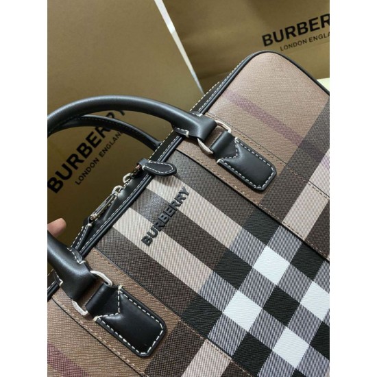 Premio Repliche Borsa da lavoro Burberry Ainsworth Check in betulla scura marrone Imitazione Outlet Online