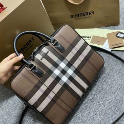 Premio Repliche Borsa da lavoro Burberry Ainsworth Check in betulla scura marrone Imitazione Outlet Online