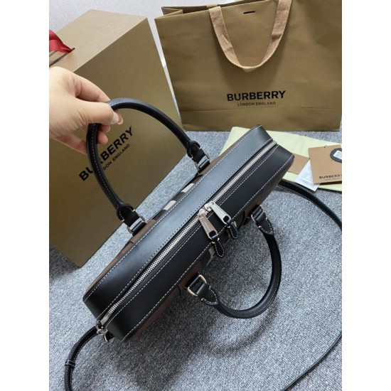 Premio Repliche Borsa da lavoro Burberry Ainsworth Check in betulla scura marrone Imitazione Outlet Online