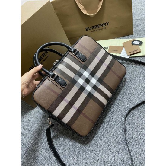 Premio Repliche Borsa da lavoro Burberry Ainsworth Check in betulla scura marrone Imitazione Outlet Online