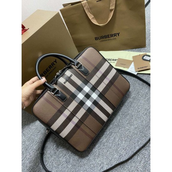 Premio Repliche Borsa da lavoro Burberry Ainsworth Check in betulla scura marrone Imitazione Outlet Online