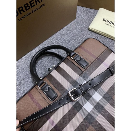 Premio Repliche Borsa da lavoro Burberry Ainsworth Check in betulla scura marrone Imitazione Outlet Online