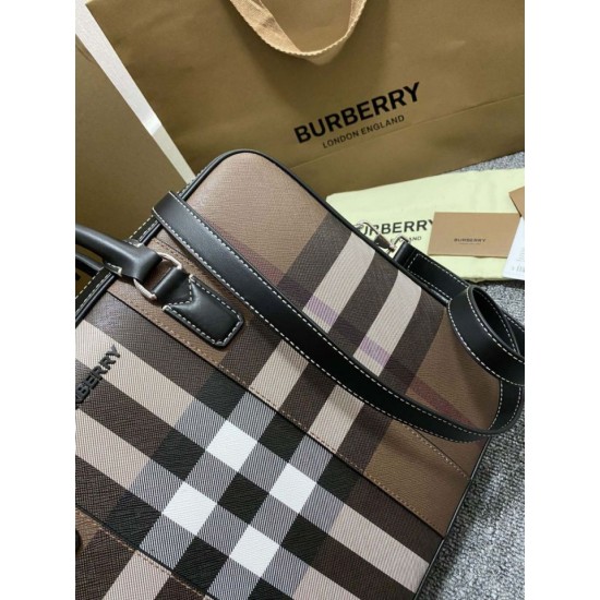 Premio Repliche Borsa da lavoro Burberry Ainsworth Check in betulla scura marrone Imitazione Outlet Online